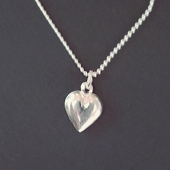 Anklet 925 Sterling Silver Chain and Puff Heart Charm - Picture 2 of 5